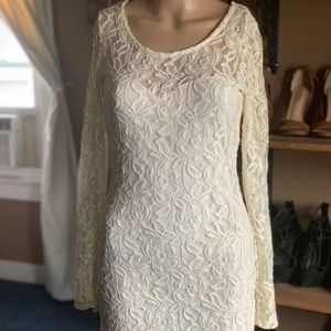 Ivory  Bodycon Mini Long Sleeve Lace Dress